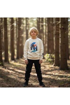 Erkek Çocuk Eşofman Takımı | Baskılı Sweatshirt ve Siyah Jogger Alt | Pamuklu Kışlık Takım