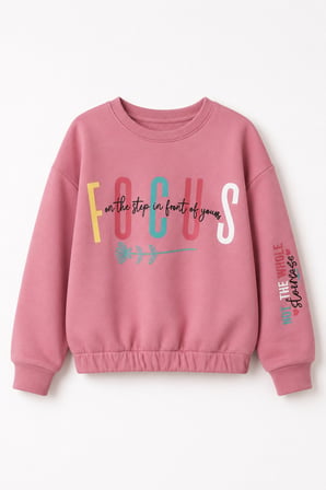 Kız Çocuk Sweatshirt beli lastikli Bisiklet Yaka Uzun Kollu Baskılı Kışlık Pamuklu Sweatshirt