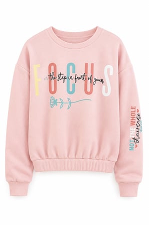 Kız Çocuk Sweatshirt beli lastikli Bisiklet Yaka Uzun Kollu Baskılı Kışlık Pamuklu Sweatshirt