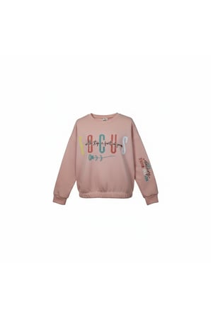 Kız Çocuk Sweatshirt beli lastikli Bisiklet Yaka Uzun Kollu Baskılı Kışlık Pamuklu Sweatshirt