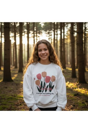 Kız Çocuk Sweatshirt Balon Kol Baskılı Oversize Pamuklu Sweatshirt / Geniş Kalıp Uzun Kollu Tişört
