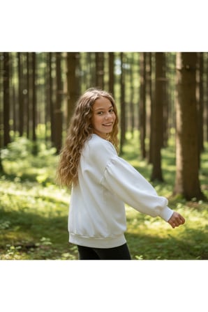 Kız Çocuk Sweatshirt Balon Kol Baskılı Oversize Pamuklu Sweatshirt / Geniş Kalıp Uzun Kollu Tişört