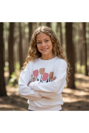 Kız Çocuk Sweatshirt Balon Kol Baskılı Oversize Pamuklu Sweatshirt / Geniş Kalıp Uzun Kollu Tişört