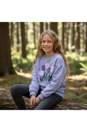 Kız Çocuk Sweatshirt Balon Kol Baskılı Oversize Pamuklu Sweatshirt / Geniş Kalıp Uzun Kollu Tişört