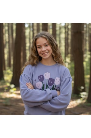 Kız Çocuk Sweatshirt Balon Kol Baskılı Oversize Pamuklu Sweatshirt / Geniş Kalıp Uzun Kollu Tişört