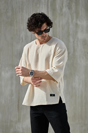 Erkek Kısa Fakir Kol Oversize T-shirt Bisiklet Yaka