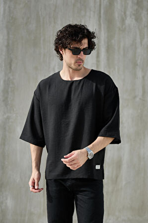 Erkek Kısa Fakir Kol Oversize T-shirt Bisiklet Yaka