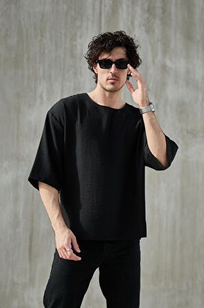 Erkek Kısa Fakir Kol Oversize T-shirt Bisiklet Yaka