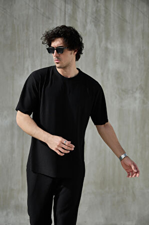 Erkek Kısa Fakir Kol Oversize T-shirt Bisiklet Yaka