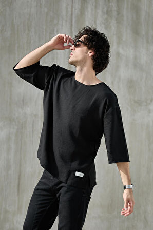 Erkek Kısa Fakir Kol Oversize T-shirt Bisiklet Yaka
