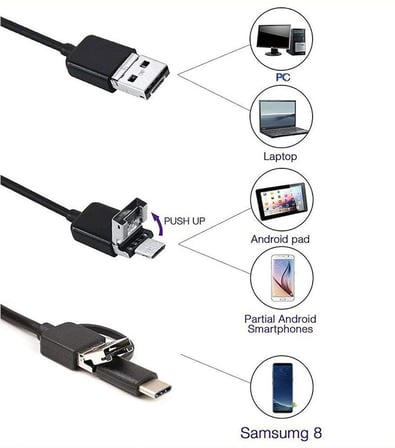 Endoskop 3 in 1 Yılan Kamera USB Micro Usb Type-C Uyumlu 20M