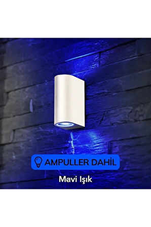 Mavi Işık Beyaz Kasa Çift Yönlü Dekoratif Iç Ve Dış Mekan Duvar Apliği
