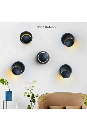  Siyah Alüminyum Kasa, Elektrikle Çalışır, 6 Watt, Günışığı,  Yatakbaşı Aplik Modern Gece Lambası