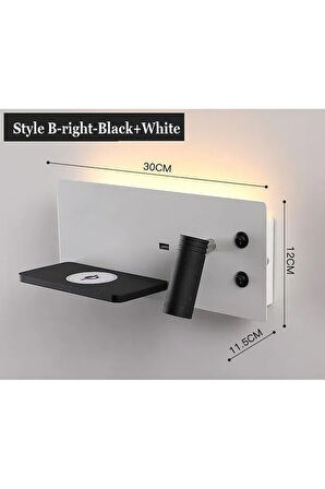  USB Şarj ve Kablosuz Şarjlı Yeni Nesil Modern Yatak Başı Armatürü 7 + 3 Watt Ledli Oynar Başlı Aplik