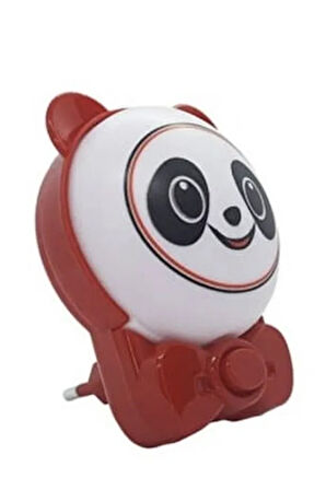  Sevimli Panda Bebek Çocuk Odası Gece Lambası, Prize Tak Çalıştır Anahtarlı, 2 Watt Beyaz Işık Ledli