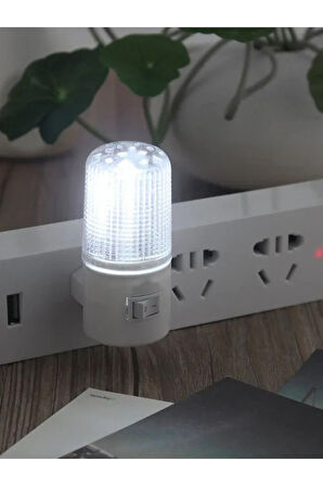 2 Adet 1 Watt Beyaz Işık, Çok Kaliteli, Fişli, Aç - Kapa Düğmeli Gece Lambası, 8 Cm Gece Lambası