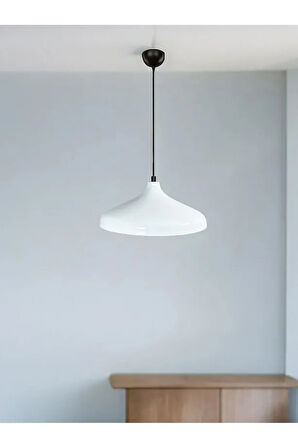  Modern Metal Sarkıt, Salon, Hol, Mutfak Avizesi, Beyaz Renk Metal Avize, 36 Cm Çapında Metal Avize