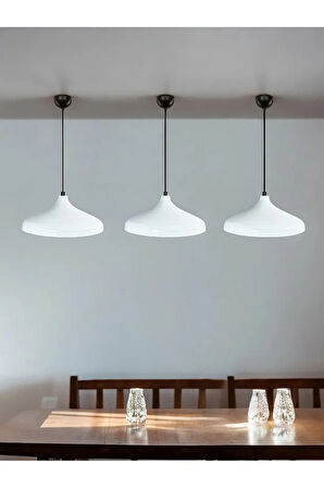  Modern Metal Sarkıt, Salon, Hol, Mutfak Avizesi, Beyaz Renk Metal Avize, 36 Cm Çapında Metal Avize
