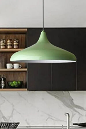  Modern Metal Sarkıt, Salon, Hol, Mutfak Avizesi, Fıstık Yeşili Metal Avize 36 Cm Çapında Metal Avize