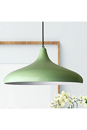  Modern Metal Sarkıt, Salon, Hol, Mutfak Avizesi, Fıstık Yeşili Metal Avize 36 Cm Çapında Metal Avize