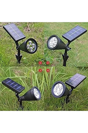  4 Adet Kaliteli, 7 Watt Yeşil Işık Solar Armatür, Güneş Enerjili Çim, Çiçek, Ağaç,  Bahçe Armatürü