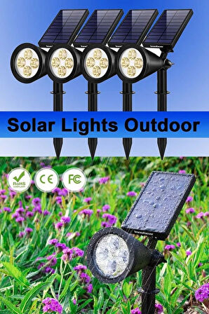  4 Adet Kaliteli, 7 Watt Yeşil Işık Solar Armatür, Güneş Enerjili Çim, Çiçek, Ağaç,  Bahçe Armatürü