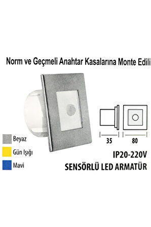  Sensörlü Led Armatür 3 Renk Seçenekli Krd03 Ip20 - 220 V. Mavi Işık