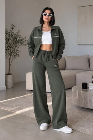 Kadın Nakışlı Sweatshirt ve Geniş Paça Pantolon İkili Takım