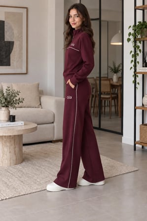 Kadın Nakışlı Sweatshirt ve Geniş Paça Pantolon İkili Takım