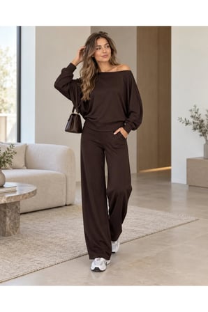 Kadın Oversize Yarasa Kol Bluz ve Bol Paça Pantolon İkili Takım