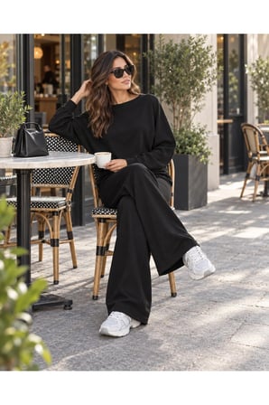 Kadın Oversize Yarasa Kol Bluz ve Bol Paça Pantolon İkili Takım