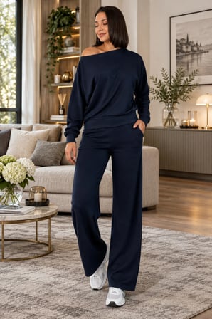Kadın Oversize Yarasa Kol Bluz ve Bol Paça Pantolon İkili Takım