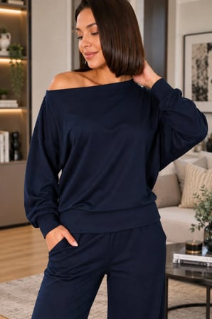 Kadın Oversize Yarasa Kol Bluz ve Bol Paça Pantolon İkili Takım