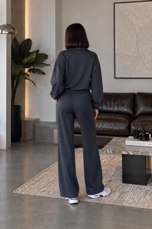 Kadın Fermuarlı Eşofman Takımı Geniş Paça Pantolonlu Cepli Günlük Spor Takım