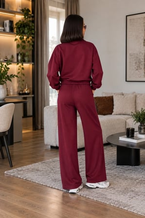Kadın Fermuarlı Eşofman Takımı Geniş Paça Pantolonlu Cepli Günlük Spor Takım