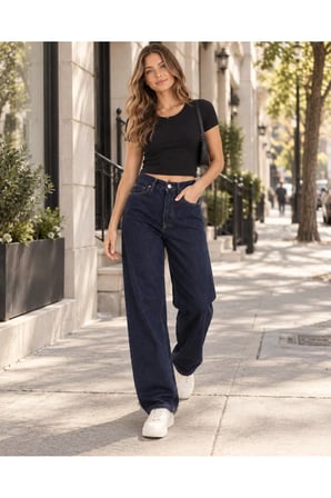 Kadın Baggy Kot Pantolon Bol Kesim 5 Cepli Pamuklu Denim