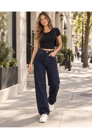 Kadın Baggy Kot Pantolon Bol Kesim 5 Cepli Pamuklu Denim