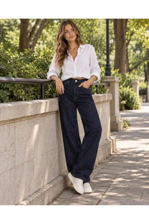 Kadın Baggy Kot Pantolon Bol Kesim 5 Cepli Pamuklu Denim