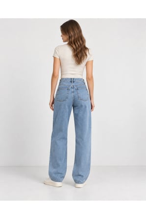 Kadın Baggy Kot Pantolon Bol Kesim 5 Cepli Pamuklu Denim