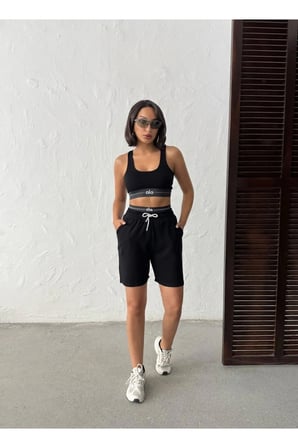 Kadın Modal Büstiyer ve Yüksek Bel Şort Spor Takım