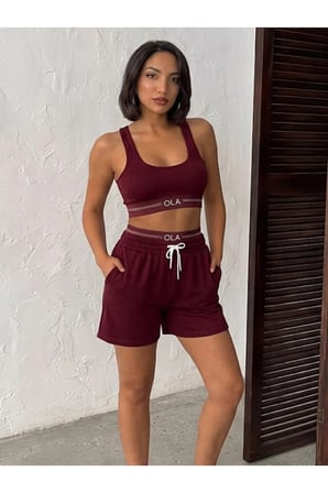 Kadın Modal Büstiyer ve Yüksek Bel Şort Spor Takım