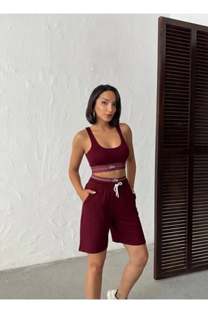 Kadın Modal Büstiyer ve Yüksek Bel Şort Spor Takım