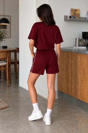 Kadın Oversize Tişört ve Beli Lastikli Şort İkili Takım