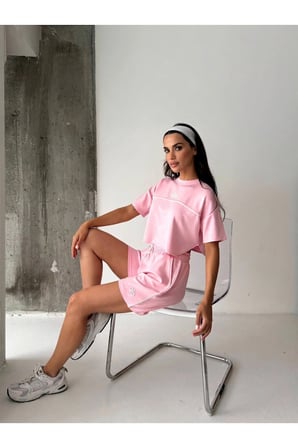 Kadın Oversize Tişört ve Beli Lastikli Şort İkili Takım