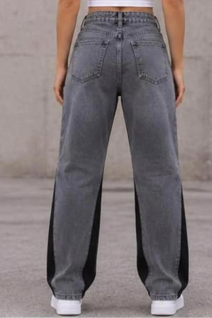 Kadın Yüksek Bel Wide Leg Yırtık Detaylı Nakışlı Yamalı Bol Paça Jean Pantolon