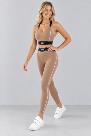 Kadın Halter Askılı Büstiyer ve Yüksek Bel Toparlayıcı Tayt Şeritli Spor Takım