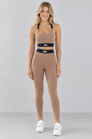 Kadın Halter Askılı Büstiyer ve Yüksek Bel Toparlayıcı Tayt Şeritli Spor Takım