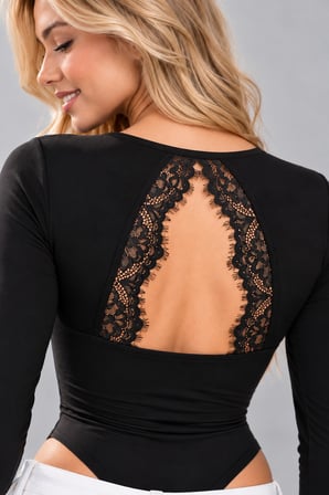 Kadın Sırtı Dantelli Uzun Kollu Dalgıç Zıbın Body