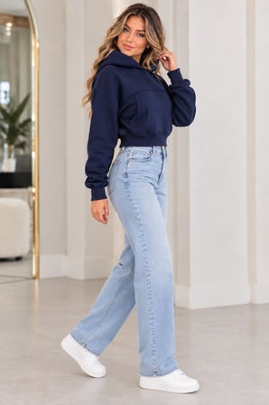 Kadın 3 İplik Şardonlu Kapüşonlu Kanguru Cepli Crop Sweatshirt