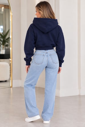 Kadın 3 İplik Şardonlu Kapüşonlu Kanguru Cepli Crop Sweatshirt
